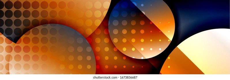Dynamic trendy geometrical abstract background. Circles, round shapes 3d shadow effects and fluid gradients. Modern overlapping round forms. Vector Illustration For Wallpaper, Banner, Background, Card
