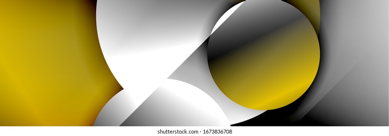 Dynamic trendy geometrical abstract background. Circles, round shapes 3d shadow effects and fluid gradients. Modern overlapping round forms. Vector Illustration For Wallpaper, Banner, Background, Card