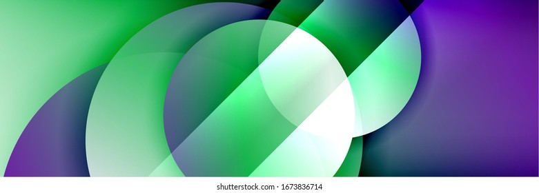 Fondo abstracto geométrico y dinámico. Círculos, formas redondeadas, efectos de sombra 3d y gradientes de fluido. Formularios redondos superpuestos modernos. Ilustración De Vector Para Papel De Fondo, Banner, Fondo, Tarjeta