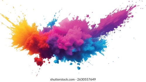 "Dynamic and Trendy Watercolor Art: A Bold Display of Vibrant Brush Strokes, Rainbow-colored Splatter, and Aquarelle Stains, Perfectly Set Against a Clean White Canvas for a Modern Artistic Touch"
