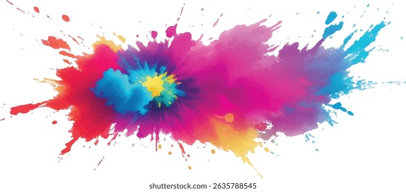 "Dynamic and Trendy Watercolor Art: A Bold Display of Vibrant Brush Strokes, Rainbow-colored Splatter, and Aquarelle Stains, Perfectly Set Against a Clean White Canvas for a Modern Artistic Touch"
