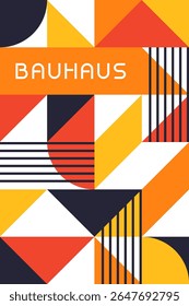 Cartaz de Bauhaus triangular dinâmico com formas angulares e ilustração de vetor de paleta brilhante