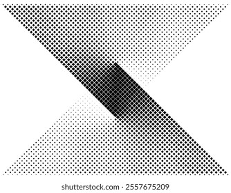 Dynamic triangular forms with halftone dot texture: a geometric grid composition featuring pointillism and high-contrast shading for depth and movement.