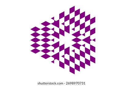 Dynamic triangular geometric design in purple featuring optical diamond shapes with a star-like center, ideal for branding, business, backgrounds, technology, presentations, and versatile creativity