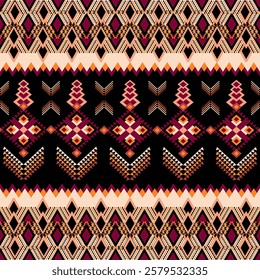 Dynamic Tribal Geometric Pattern with Vibrant Colors and Bold Abstract Symmetry