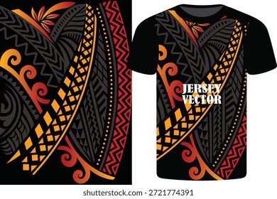 Diseño dinámico de la camiseta tribal con motivos polinesios y Colores degradados, textura Abstractas geométrica monocromática de Jersey, patrón de arte tribal polinesio, Vector de textura de Jersey, tela, azulejos, textura.