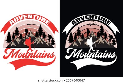 A dynamic T-shirt design with "Adventure is Calling, I Must Go" in bold mountain-inspired typography, paired with rugged peaks and outdoor elements, igniting the spirit of exploration!