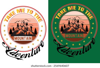 A dynamic T-shirt design with "Adventure is Calling, I Must Go" in bold mountain-inspired typography, paired with rugged peaks and outdoor elements, igniting the spirit of exploration!