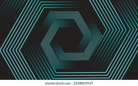 Dynamic turquoise neon hexagonal lines form a striking geometric pattern on a black background, evoking modern technology, futuristic design, and digital aesthetics