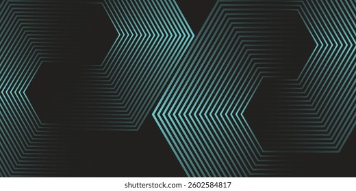 Dynamic turquoise neon hexagonal lines form a striking geometric pattern on a black background, evoking modern technology, futuristic design, and digital aesthetics