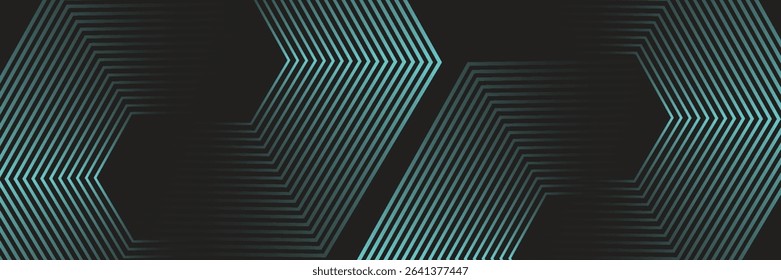 Dynamic turquoise neon hexagonal lines form a striking geometric pattern on a black background, evoking modern technology, futuristic design, and digital aesthetics