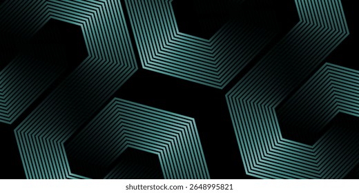 Dynamic turquoise neon hexagonal lines form a striking geometric pattern on a black background, evoking modern technology, futuristic design, and digital aesthetics