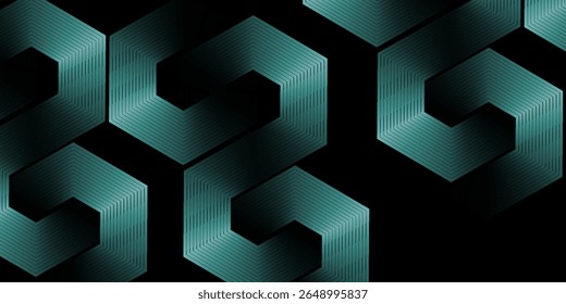 Dynamic turquoise neon hexagonal lines form a striking geometric pattern on a black background, evoking modern technology, futuristic design, and digital aesthetics
