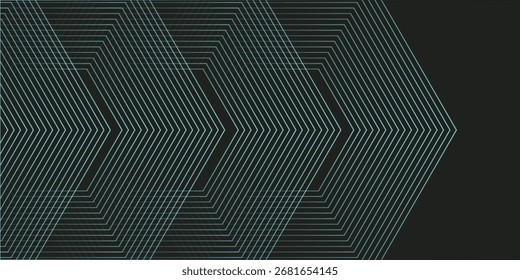 Linhas hexagonais de néon turquesa dinâmicas formam um impressionante padrão geométrico em um fundo preto, evocando tecnologia moderna, design futurista e estética digital 