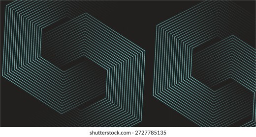 Las líneas hexagonales de neón turquesa dinámicas forman un llamativo patrón geométrico sobre un fondo negro, evocando la tecnología moderna, el diseño futurista y la estética digital