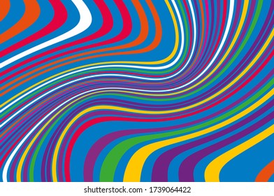 Fondo dinámico torcido con coloridas líneas onduladas para banners, fondos de escritorio, tarjetas de visita y salvapantallas. Diseño horizontal.  Ilustración del vector