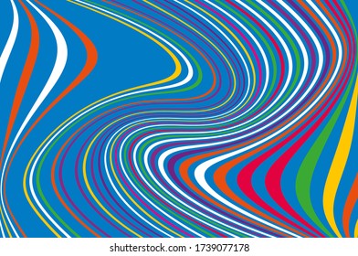 Dynamic twisted background with colorful wavy lines for banners, Wallpapers, business cards, and screensavers. Horizontal layout.  Vector illustration