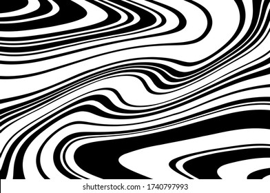 Dynamic twisted pattern. Wave design black and white. Digital image with a psychedelic stripes. Vector illustration  