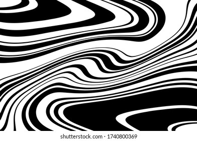 Dynamic twisted pattern. Wave design black and white. Digital image with a psychedelic stripes. Vector illustration  