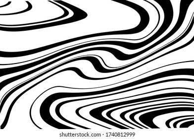 Dynamic twisted pattern. Wave design black and white. Digital image with a psychedelic stripes. Vector illustration  