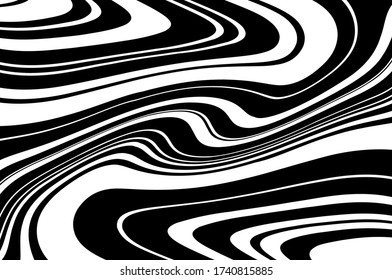 Dynamic twisted pattern. Wave design black and white. Digital image with a psychedelic stripes. Vector illustration  