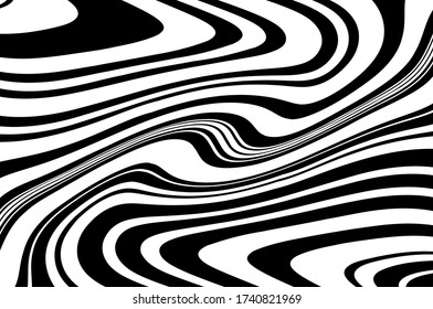 Dynamic twisted pattern. Wave design black and white. Digital image with a psychedelic stripes. Vector illustration  