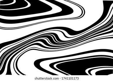 Dynamic twisted pattern. Wave design black and white. Digital image with a psychedelic stripes. Vector illustration  