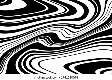 Dynamic twisted pattern. Wave design black and white. Digital image with a psychedelic stripes. Vector illustration  