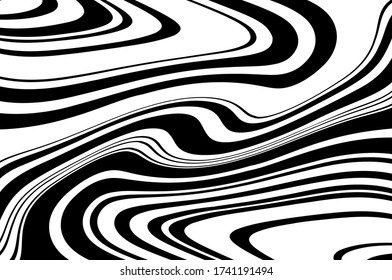 Dynamic twisted pattern. Wave design black and white. Digital image with a psychedelic stripes. Vector illustration  
