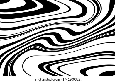 Dynamic twisted pattern. Wave design black and white. Digital image with a psychedelic stripes. Vector illustration  