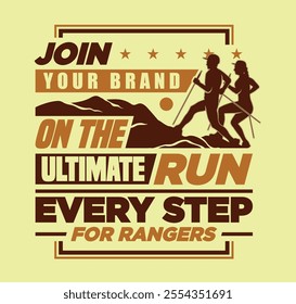 A dynamic typography design featuring the phrase "Running for Ranger," showcasing bold fonts and energetic layouts. Perfect for promoting events, races, or campaigns that celebrate outdoor adventures