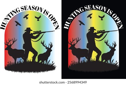 A dynamic typography t-shirt design with "Hunting Season Open," capturing the thrill and outdoor vibes.