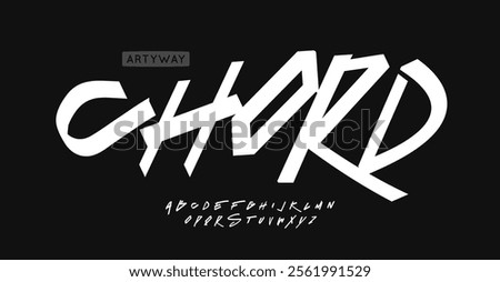 Dynamic typography for urban logos, creative geometric graffiti headline, youthful street design, expressive modern style. Street Fashion font alphabet. Vector typeset.