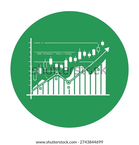 Dynamic upward trending financial chart showcasing growth and success with ascending bar and line graphs set against a vibrant green circular background for modern business presentations