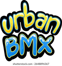 Dynamic "Urban BMX" logo. Bold, graffiti-style letters in yellow and blue, outlined in black. Perfect for extreme sports, youth culture, and street art themes.