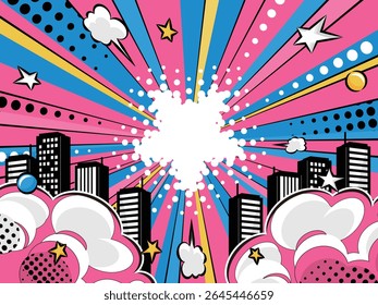 Dynamic Urban Pop Art Backdrop - Colorful Comic Book Style Cityscape