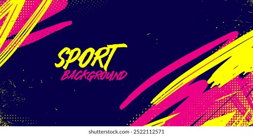 Dynamic Urban Sport Graffiti Background with Bold Neon Colors. Sporty Abstract Background with Brush Strokes and Grunge Texture Design Element