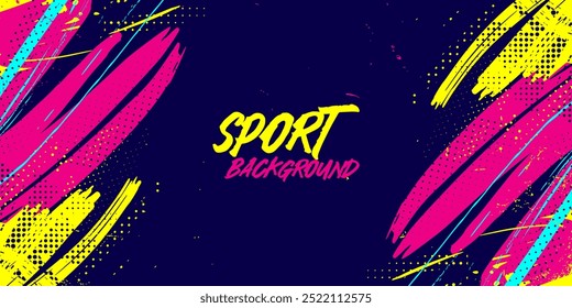 Dynamic Urban Sport Graffiti Background with Bold Neon Colors. Sporty Abstract Background with Brush Strokes and Grunge Texture Design Element