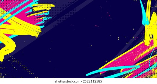 Dynamic Urban Sport Graffiti Background with Bold Neon Colors. Sporty Abstract Background with Brush Strokes and Grunge Texture Design Element