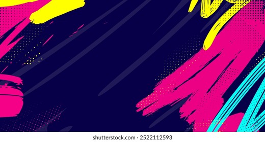 Dynamic Urban Sport Graffiti Background with Bold Neon Colors. Sporty Abstract Background with Brush Strokes and Grunge Texture Design Element