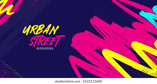 Dynamic Urban Sport Graffiti Background with Bold Neon Colors. Sporty Abstract Background with Brush Strokes and Grunge Texture Design Element