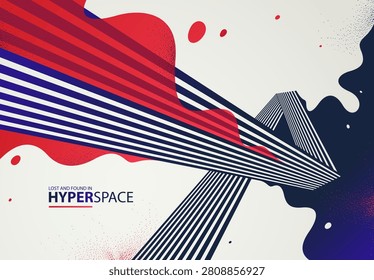 Dynamic vector abstract background, lines in perspective with energy blast of a lava fluid in 3D space, splash in motion, modern creative art wallpaper.