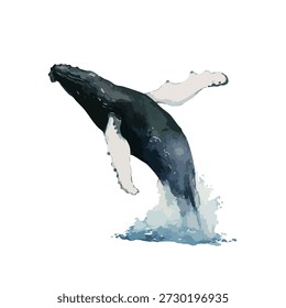Arte vetorial dinâmica de uma majestosa baleia jubarte, perfeita para a vida marinha, conservação do oceano e projetos inspirados na natureza.