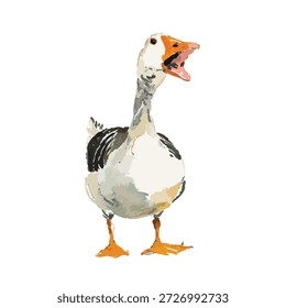 Arte vetorial dinâmica de um ganso buzinando vocal, isolado no branco. Ideal para gráficos de animais de fazenda, livros infantis e projetos com temas naturais.