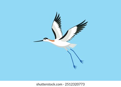 Ein dynamisches Vektorgrafik-Werk, das die anmutige Flugbewegung eines American Avocet-Vogels zeigt, perfekt für digitale Produkte und Grafikdesign-Projekte.