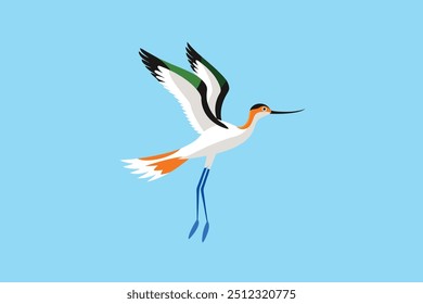 Ein dynamisches Vektorgrafik-Werk, das die anmutige Flugbewegung eines American Avocet-Vogels zeigt, perfekt für digitale Produkte und Grafikdesign-Projekte.