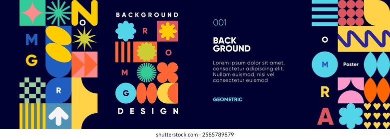 A dynamic vector background with bold geometric shapes and abstract patterns. Minimalist design with a modern and retro aesthetic, ideal for posters, flyers, banners, and festival promotions. 