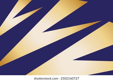 A dynamic vector background featuring sharp, angular gold shapes on a deep navy blue backdrop. Perfect for luxurious, modern designs or abstract art projects.