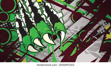 Planos de fundo vetoriais dinâmicos com efeitos de garra monstro agressivo sobre grunge e elementos abstratos, perfeito para corridas, e-sport ou temas de energia extrema.