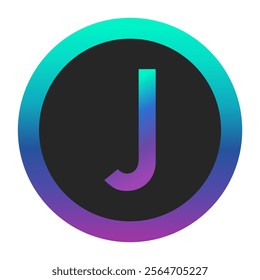 Dynamic vector design of the letter J in gradient colors with a dual-tone circular frame. Perfect for modern branding, logos, and graphic projects needing vibrant, bold aesthetics.